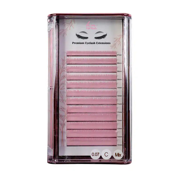 Pestanas 3D/Russas Pink C 0,07mm Mix em Caixa 12 filas